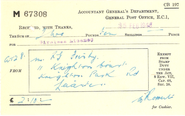 receipt 25 feb 46